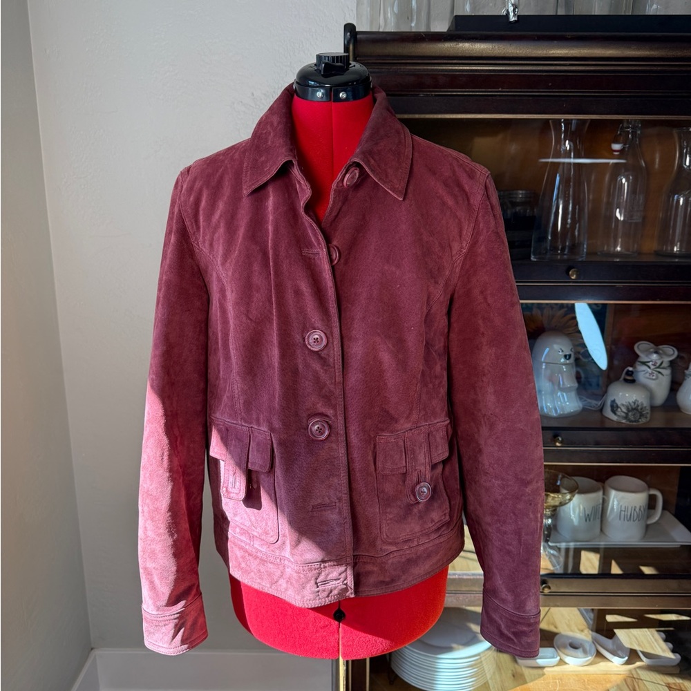 Vintage Y2K Cherokee Burgundy Button Front Suede Jacket Size XL